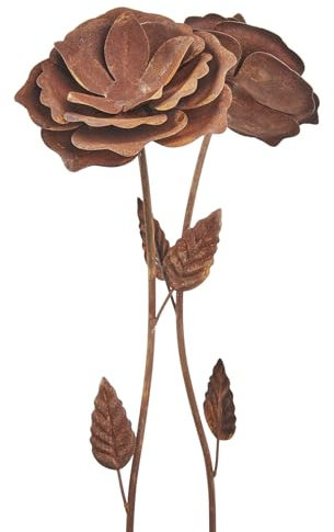 Kobolo Gartenstecker Rusty Rose, 2er Set, 114 cm, Metallstecker in Naturrost, dekorative, Zeitlose Blumenstecker in Rostoptik für den Outdoorbereich, Garten, Blumekästen