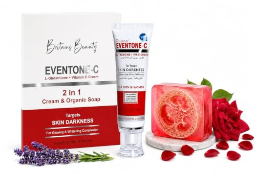 Eventone-C Skin Whitening Cream & Handmade Essential Oil Rose Soap – Pack of 2 | Deep Cleansing & Skin Brightening Duo | Glutathione + Vitamin C | Natural Rose for Acne & Dark Spots