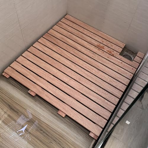 Badematte Holz Birnbaumholz-Duschmatte 41 46 51 61 91 117 Cm, Rutschfeste Badematte mit 15 X 15 Cm Zuschnitt, Innen-Duschwanne-WC-Sauna-Badezimmermatte, Innen-Außen-Bodenmatte(24x39in(61x99cm))