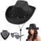 Aomig CowboyHut Damen Herren Fashion Cowboyhüte Cowgrilhut Rockstar Randlose Hippie Herzförmige Brille Halstuch Wilder Westen Party Brillen Geburtstagsfeier Fasching Karneval Kostüm Party (B-Schwarz)