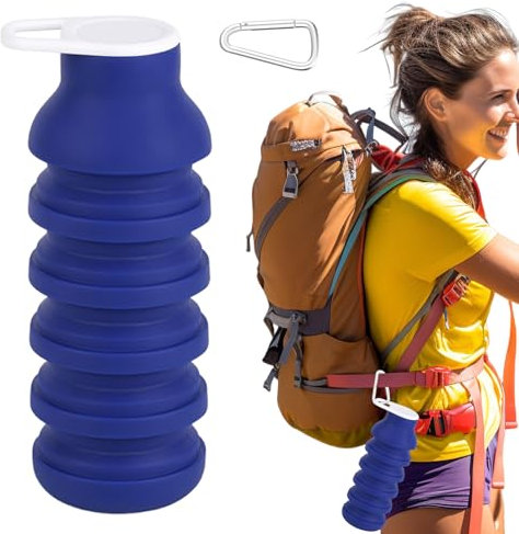 Eventerde Gobelet Pliable, Mug en Silicone, Gourde Réutilisable Qualité Alimentaire 600ml avec Bouchon Taille Compacte pour Randonnée Avion Voyage Camping Vélo Marche Sports et Activités Extérieures