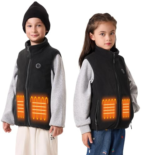 PYALT Heated Gilet for Kids Fleece heated vest with battery pack included 7.4V 10000mAh Boys Girls Heated Body Warmer