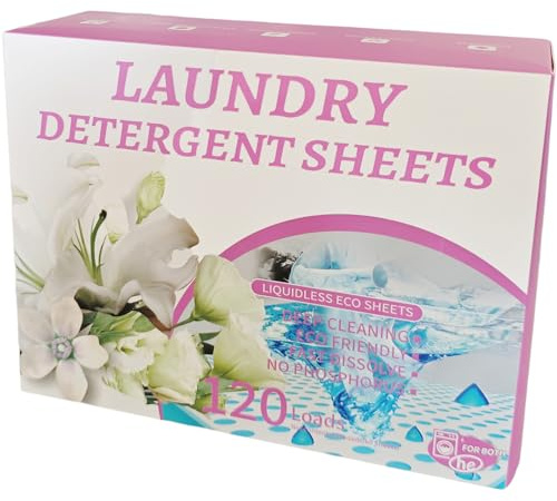Fogli di Detersivo per Bucato fino a 120 Lavaggi, Ecologico, Facili da Usare, A base Vegetale, Biodegradabili, Senza Plastica, Zero Rifiuti (Peonia)