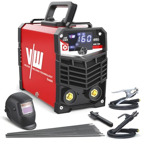 VECTOR WELDING 160A MMA Elektroden Schweißgerät, Inverter Schweißmaschine | ARC Einsteigergerät Schweißgerät mit Digital Display, IGBT Schweißgerät Kompakt mit Schweißhelm für Heimwerker & Werkstatt