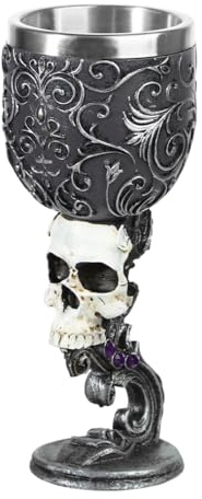 Stainless Steel Skull Wine Goblet Resin Skeletal Beer Cup Gothic Viking Warrior Skull Mug Medieval Drinkware Wineglasses Sacrifice Wine Chalice Cup Whiskey Cocktail Drinking Mug Halloween Bar Decor
