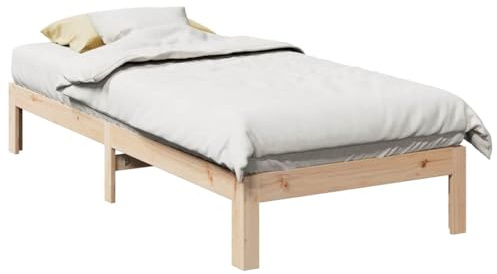QUAHEAS Massivholzbett 80x200 cm aus Kiefernholz, unbehandelt, Einzelbett für Erwachsene, Robustes Bettgestell mit Lattenrost, kein Boxspringbett erforderlich