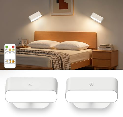 2 Stück Akku Wandleuchte Innen, Wandlampe Akku Fernbedienung 3 Farbmodi | Alinana Dimmbare Wandleuchte mit USB-C, 360° Magnetisch Drehbar – Wandleuchte für Schlafzimmer, Flur & Treppenhaus (Weiß)