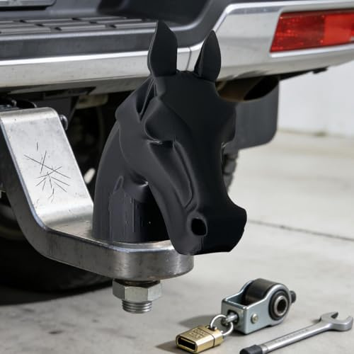 Fyrdyn Anhängerkupplung Schutzkappe Mit Lustiger Pferdekopf Design | Abdeckung Für Anhängerkupplung Mit Sicherungsring | Robust & Wetterbeständig Für Auto, Wohnmobil, Anhänger Bei Outdoor-Events