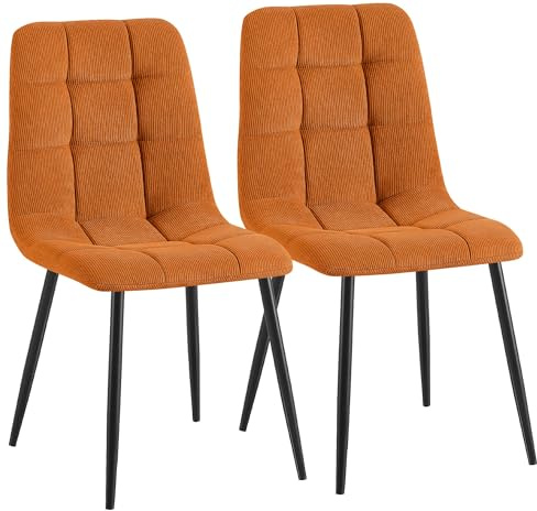 CLP Esszimmerstühle 2er Set gepolstert Antibes, Küchenstühle mit Lehne und Cordbezug, Metallgestell bis 150 kg belastbar, Farbe:orange