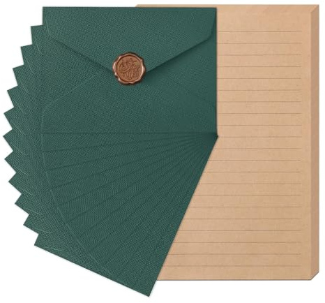 12 Stück Vintage Briefpapier mit Umschlag Set, 12 Briefumschläge, 24 Briefpapier Liniert und 12 Wachssiegel-Aufkleber, für Liebesbrief, Hochzeit, Geburtstag, Grußkarten (C)