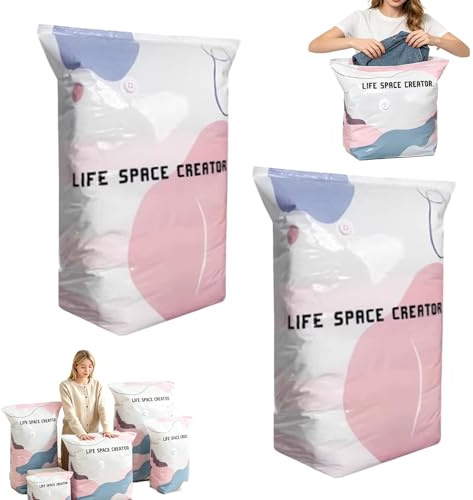 No‑Pump Vacuum Storage Bags – Press & Seal, 2 Pack Extra Large Vacuum Storage Bags, Roll-Up Compression, Space Saver Dust-Proof Vacuum Seal Bag, Reusable Vacuum Pack Bags For Clothes Duvet Travel