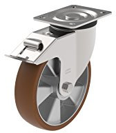 BLICKLE STAHLBLECH-LENKROLLE. MIT ANSCHRAUBPLATTE. MIT FESTSTELLER L-ALB 101K-FI. MIT KUGELLAGER. DURCHMESSER 100 mm