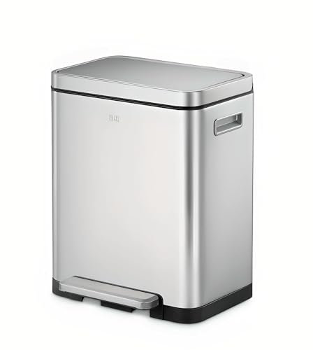 EKO X Cube Kitchen Bin 20L - Fingerprint-resistant Pedal Bin, Soft Close Waste Disposal Dustbin with Removable Inner Bucket, Deodoriser & Silicone Seal - Brushed Stainless Steel