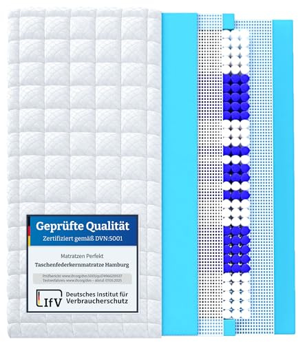 Matratzen Perfekt Taschenfederkernmatratze Hamburg Deluxe 180x200 H3 23 cm | 9-Zonen 1044 Tonnentaschenfedern Rundum-Klimaband Bezug abnehmbar waschbar 60 Grad Wendeschlaufen belastbar bis 100 kg