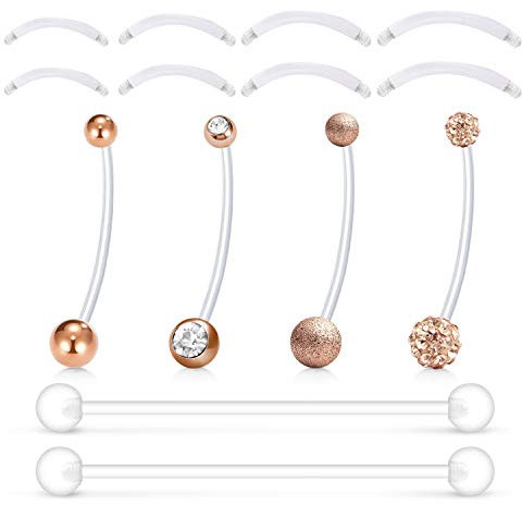 Mayhoop 14G Schwangerschaftspiercing Bauchnabelpiercing 1,6mm 32mm Bauch Stecker Schwangerschaft Flexibel Kunststoff Bioflex Banane Piercing 12/14/16/18mm Ersatz Bar