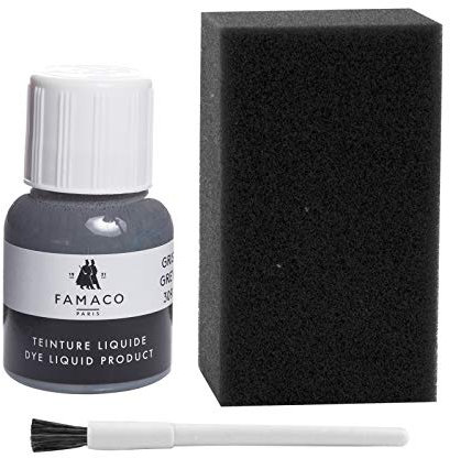Dye Design Paint for Leather and Faux Leather Shoes, Trainers, with Sponge and Brush, Famaco Dye Liquid, 36 Colours Grey