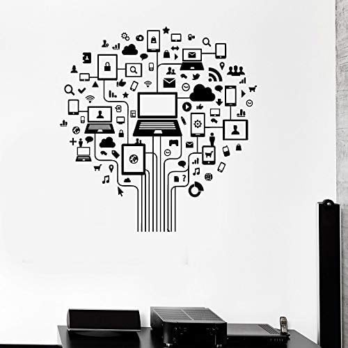 AGjDF Árbol de tecnología informática Internet Red Social Vinilo Tatuajes de Pared Oficina Hogar Dormitorio Arte Decoración de la Pared Etiqueta mural-57x57cm