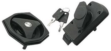 Serrure Noire hexagonale à Bouton pour Porte de Caravane avec Ouverture à Gauche + Barillet & clés FAP