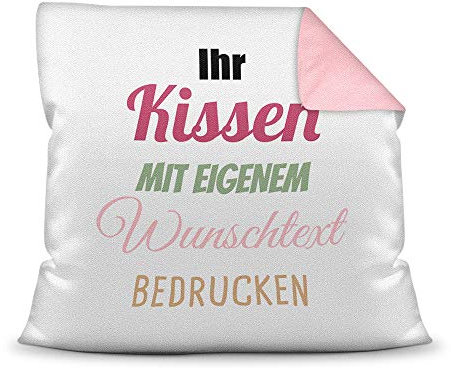 Print Royal Kissen selbst gestalten mit WUNSCHTEXT - individuell Bedruckt mit eigenem Text oder Namen - Personalisierte Geschenkidee/Kopfkissen mit Spruch beschriften - Farbkissen Rückseite Rosa
