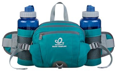 WATERFLY Gürteltasche mit Flaschenhalter, Gurt Verstellt Bauchtasche Hundetraining Handyfach Wasserdicht Hüfttasche für Wandern Reise Camping (Grün)