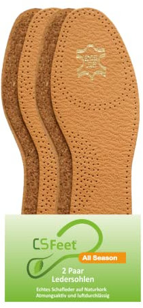 MADE IN GERMANY 2 Paar All Season Sohlen für Schuhe aus Leder Gr. 40/41 - Echtes Schafleder auf einer Unterlage aus Naturkork