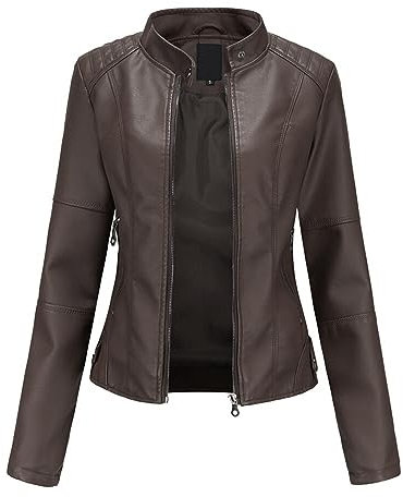 YYNUDA Femme Veste en Cuir PU Bombers Aviateur Moto Blouson Femme Simili Cuir Biker Zippé Chaud Casual Café L