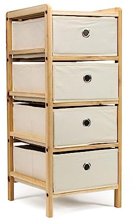 thesecrethome.es - Mueble Auxiliar de Madera y Tela - Cajonera de Madera 4 Cajones - Mueble Organizador para Baño, Cocina, Salón, Dormitorio - Natural Beige (Alto. 70 cm x Largo. 29 cm)