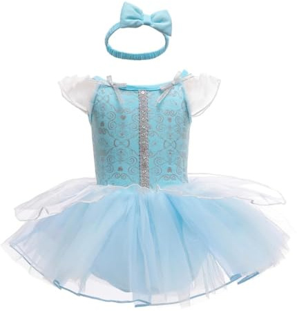 Lito Angels Deguisement Robe Princesse Cendrillon avec Bandeau pour Bebe Fille, Anniversaire Fete Carnaval Costume Barboteuse Body Ete, Taille 6-9 mois, B (étiquette en tissu 70)