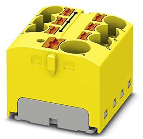 PHOENIX CONTACT PTFIX 10/6X4 YE Verteilerblock, 450 V, 32 A, Anzahl der Anschlüsse 7, Querschnitt 0,2 mm²-6 mm², AWG 24-10, Breite 27,9 mm, Höhe 21,7 mm, Gelb, 8 Stück