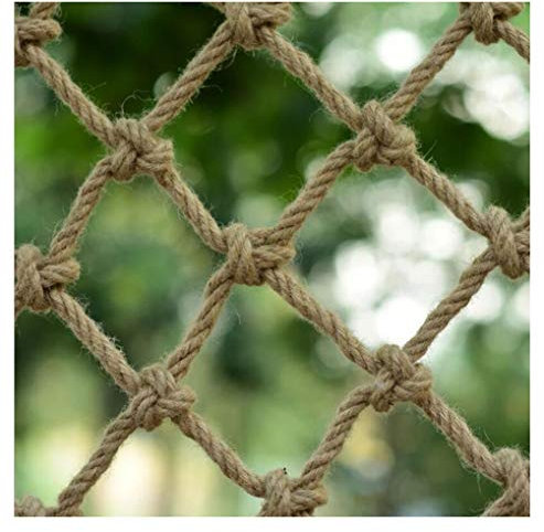 bandezid Decken-Hanfseil-Netz, natürliche Jute, Treppengeländer, Netz, Sicherheitsnetz, Seilschutz, Kindersicherheitsnetz, Kletternetz, Durchmesser 12 mm, Masche 10 cm, Hanfseil, 4 x 4 m