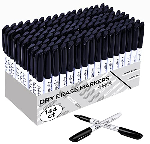 LiqInkol Dry Erase Markers Bulk, 144 Pack Black Whiteboard Markers, Chisel Point Low Odor Dry Erase Markers for School Office Home