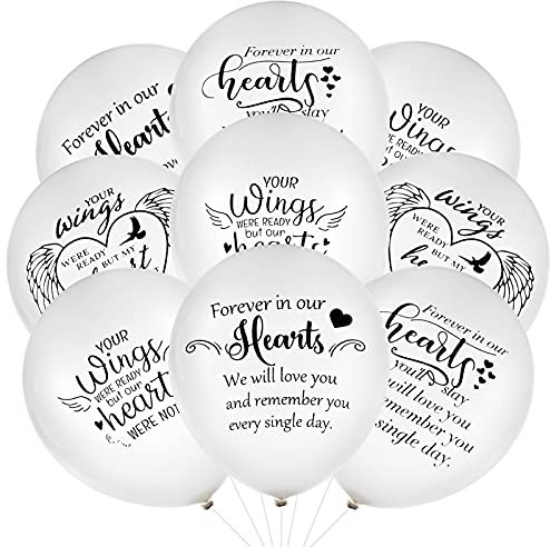 Fuyamp 60 Stück weiße Luftballons 30,5 cm weiße Latexballons Gedenkballons mit 3 Rollen Ballonband für Beerdigungsdekoration