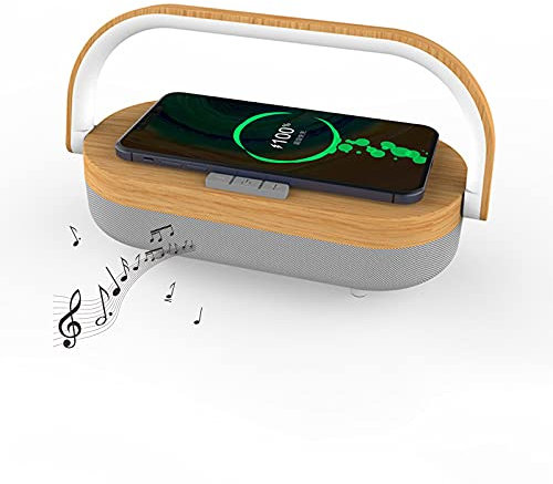 VOMI LED Tischlampe mit Wireless-Ladegerät und Bluetooth-Lautsprecher, Berührungssteuerung Schreibtischlampe Batteriebetrieben mit USB-Kabel Nachttischlampe 1W für Schlafzimmer Arbeitszimmer Büro,A