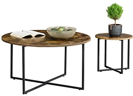 [en.casa] Tischset Härjedalen 2er Set Couchtisch Beistelltisch Wohnzimmertische 2-TLG. Stahlgestell Dunkler Holzton