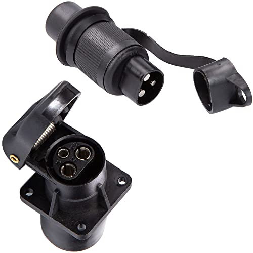 SPARKMOTO Fiche 3 Broches male et Prise 3 Broches femelle,Prise Remorque 3 Broches,12V Étanche Prise 3 Broches Male Femelle Connecteur,Prise 3 Broches pour Tracteur Agricole Véhicule Bateau (SK0306)