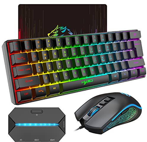 4-in-1 Gaming-Tastatur-Maus-Kombination, 61 Tasten, kabelgebundene Gaming-Maus und Mauspad und LED-Hintergrundbeleuchtung, Gaming-Controller-Konverter für Nintendo Switch/Xbox One/PS3/PS4.