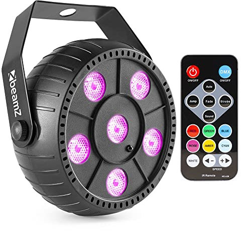 Beamz PLP10 Projecteur par LED avec Batterie Intégrée 6 x 2 Watts RVB, Jeu de Lumière, Lumière par LED, Télécommande Incluse, Mode Automatique, Port USB, Batterie Intégrée, Idéale pour Dj