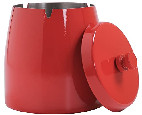 Large Ashtray with Lid for Cigarette, Stainless Steel Smokeless Odorless Windproof Ash tray for Home Office Tabletop Outside Patio Outdoor Balcony(3.93''x3.2''x3.82'')