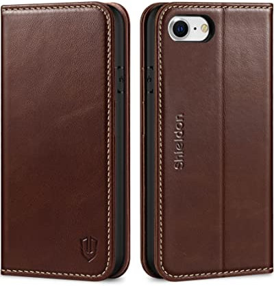 SHIELDON Cover per iPhone SE 2020, Custodia per iPhone 8, Cover per iPhone 7, Custodia Vera Pelle Portafoglio Slot Schede Stile Libro Chiusura Magnetica Cavalletto per iPhone SE2/8/7 – Caffè Retrò