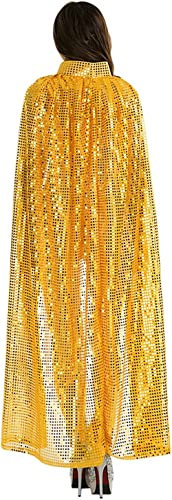 AMMICCO Umhang mit Kapuze, lang, Pailletten, Damen, Kostüm, Halloween, Karneval, Weihnachten, Erwachsene, Umhang, gelb