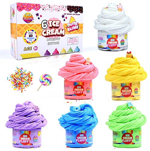 ToysButty Schleim Fluffy selber Machen Kinder Set, 6 Farben Schleim Set, Eiscreme knete mit Kuchenanhängern, matschiges Spielzeug, Bastelbedarf, Slime Kit für Mädchen, Jungen