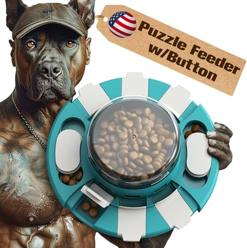 KADTC Dog Puzzle Toys w/Button Mind Games Level 2 in 1 Food Dispenser Slow Feeder Treat Puzzles Bowl Puppy Mental Stimulation Game Interactive Keep Busy UKGX