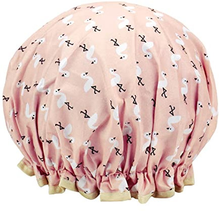 1 Pack Shower Cap for Women, Oil-proof Caps, Double Layers Waterproof Reusable Bath Caps With Ruffled Edge Covering for Girls, Women, Ladies, Kids (Orange Bird)