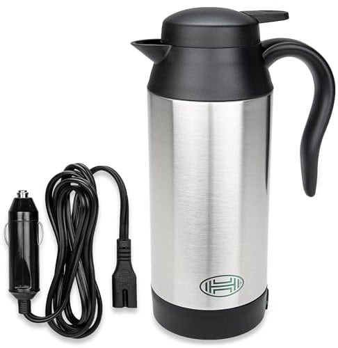 HEYNER® Reisewasserkocher 24V Auto elektr. Wasserkocher Reise Edelstahl Elektrisch Warmhaltefunktion 700ml Heizbecher I Auslaufsicher Tragbar