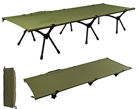 SLDAGe Camping Klappbett für Erwachsene, Ultraleichte tragbare Camping Kinderbett Aluminium Schlafbett für Wandern Outdoor Travel -2 Höhen,Military Green
