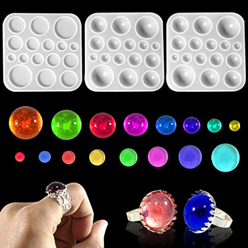 DIYBravo 16 Stücke Epoxidharz Formen Ringe mit Ringhalter, Ohrringe Silikonform Rund Anhänger Resin Formen Schmuck Gießform Resin Molds für Ring Halskette Windspiele