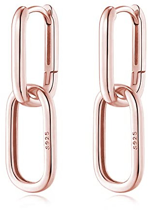 Reffeer Massive 925 Sterling Silber Gliederkette Ohrringe Creolen für Frauen Teenager U Creolen Minimalistische Huggie Tropfen Ohrringe (C-Rose Gold Plated)