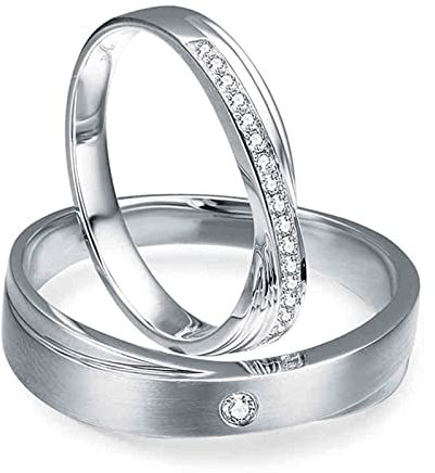 AMDXD Echter Schmuck Ringe Diamant 0.12ct, 2 Stücke Solitärring 750 Weiß Gold Kreuz Design Diamantring Eheringe Partnerringe, Damen 51 & Herren 56