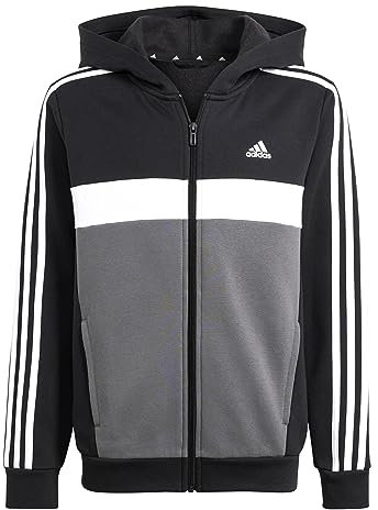 adidas Unisex - Bambini Tiberio 3-Stripes Colorblock Fleece Track Suit Kids, black/white/grey five, 15-16 Years