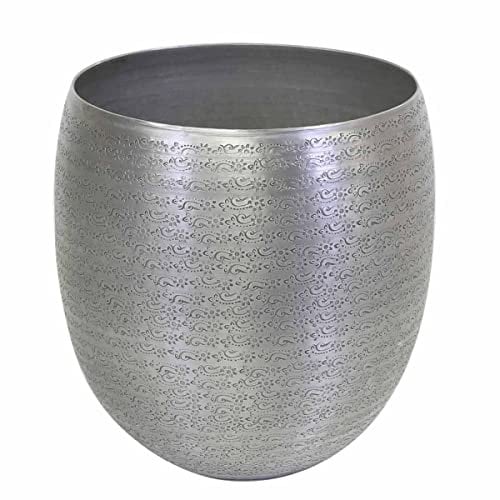Casa Moro Blumentopf Toledo M 29x30 cm Silber rund aus Aluminium mit Hammerschlag verziert Übertopf Boho Chic Pflanzkübel Blumen-Kübel | ABK603